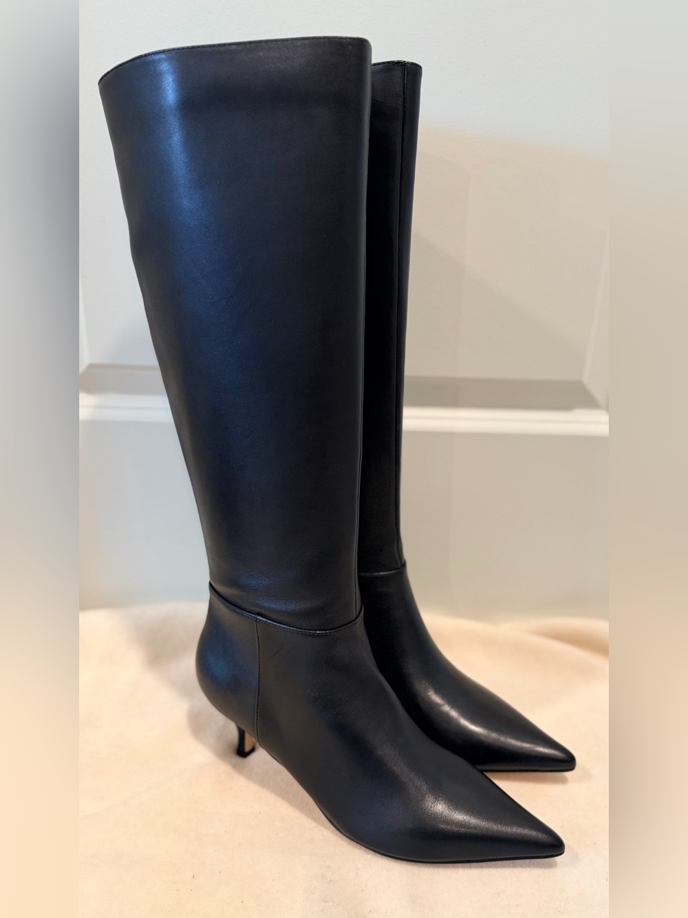 Nine West Women’s Somas Kitten Heel Knee High Leather Boots in Black Size 9